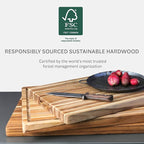 Teakhaus Carving Board with Juice Groove - Medium (M) Teak Wood Cutting Board 18”L x 14”W x 1” Thick - Lightweight, Sustainably Harvested & FSC Certified - Knife Friendly with Beeswax Oil Finish