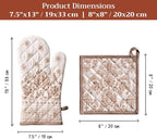 Maison d' Hermine 100% Cotton Oven Mitt & Pot Holder Set (7.5"x13" & 8"x8") | Heat Resistant BBQ Cooking Gloves with Loop Baking Grilling Kitchen Hotel Home Farmhouse Thanksgiving Christmas - Allure
