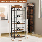 Folding Bookshelf No Assembly, 5 Shelf Black Folding Bookcase, Industrial Tall Metal Collapsible Corner Book Shelf with Storage Shelves for Bedroom, Living Room, Home Office Organization