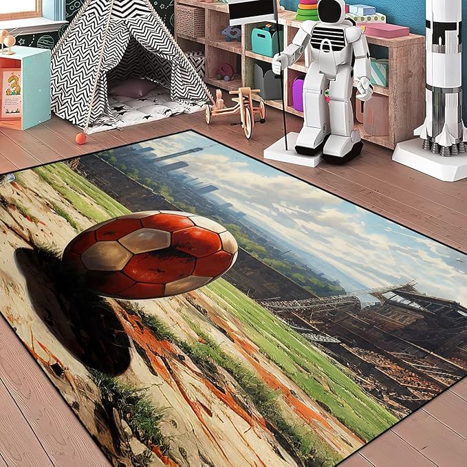 Football Rug - Football Decor for Boys Bedroom Soccer Rug for Play Area Football Printed Rug for Kids Room Basketball Rugs for Teen Boys Bedroom Playmat Area Rugs for Kids Rooms,3'×4'