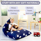 Butterfly Craze Bean Bag Chair Cover, Functional Toddler Toy Organizer, Fill with Stuffed Animals to Create a Jumbo, Comfy Floor Lounger for Boys or Girls, Stuffing Not Included, Navy Stars