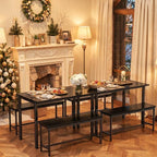 Dining Table Set for 4, Kitchen Table with 2 Benchs, Black | Modern Functional 3 Piece Space-Saving Dining Room Table Set for Apartment, Breakfast Nook, Small Space