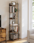 6-Tier Bookshelf, Narrow Bookcase with Open Shelves, Talll Book Shelf Coner Shelf for Living Room, Bedroom, Home Office, Study, Bathroom,11.5 x 15.7 x 72.6 Inches, Rustic Brown and Black