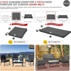 ClawsCover 3Pack Outdoor Seat Cushions Replacement Covers Fit for 4 Pieces Wicker Rattan Furniture Patio Conversation Set Loveseat Chair,38x19x2,19x19x2,Dark Gray-Large (Include Cover Only)