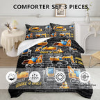 Axolotl Excavator Bedding Set Twin Size,Yellow Excavator Bed Comforter for Kids Boys Teens,Tractor Truck Bedding Set for Boys,Construction Bedding Set for Boys,1 Quilt 2 Pillowcases,Deep Grey