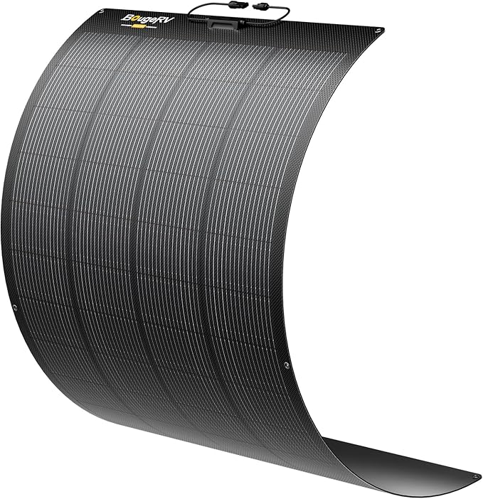BougeRV Arch Pro 200 Watts Anti-Shading N-Type Fiberglass Flexible Solar Panel, Portable 24 Volts 16BB Mono Cell 25% High-Efficiency, Compact for RV Camping Home Boat Marine Curve Surface Black
