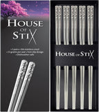 Stainless Steel Chopsticks – 5 Pairs 304 Food-Grade Metal, Reusable Dishwasher Safe, Non-Slip Laser Engraved, Japanese Korean Style Gift Set