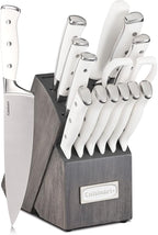Cuisinart 15-Piece Knife Set with Block, High Carbon Stainless Steel, Forged Triple Rivet, White/Charcoal Gray C77WTR-15PCG