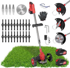 Cordless Weed Wacker, Battery Powered Weed Eater 3 in 1 Stringless Grass Trimmer with 3 Types Blades and 2Pcs 2.5 Ah Battery, Adjustable Length for Yard Lawns Garden (25 Blades, Wheels)