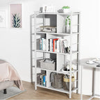 armocity White Bookshelf 5 Tier Tall Industrial Bookcase Wood Metal Frame Standing Book Shelf, Display Bookshelves Storage Organizer for Bedroom Living Room Home Office, White