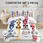 Axolotl Racing Car Comforter Set Queen Size,Colorful Sports Car Bedding Set for Kids Boys Teen Adult,Extreme Speed Race Bedding Sets Car Theme Bedroom Decor with 1 Comforter and 2 Pillowcases