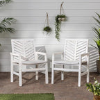 Walker Edison AZWC2VINWW Avalon Chevron Solid Acacia Wood Outdoor Chair, White Wash