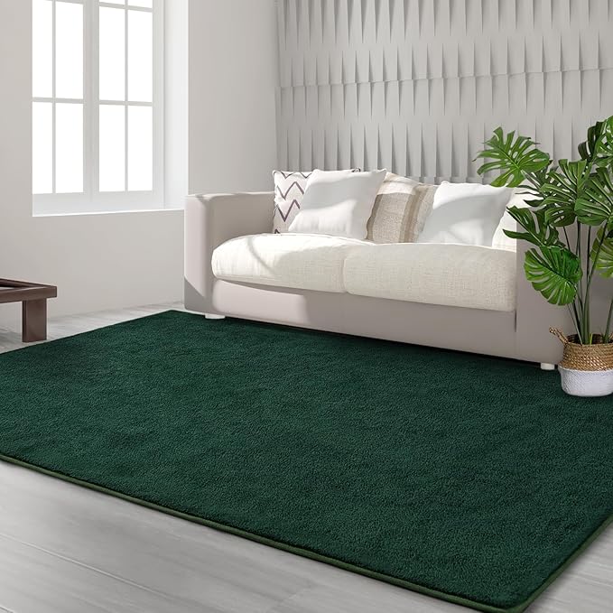 Area Rugs for Bedroom Living Room, 5x8 Dark Green Super Soft Comfy Thickened Memory-Foam Indoor Carpets, Modern Aesthetic Minimalist Carpet for Boys Girls Adults Apartment Nursery Home Décor