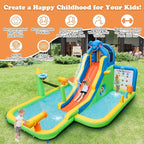 BOUNTECH Inflatable Water Slide, Elephant Surfing Slide Kids Water Park Jump Bouncy Castle w/Blower, 2 Splash Pools, Hide&Seek Cave, Outdoor Water Slides Inflatables for Big Kids Backyard Party Gifts