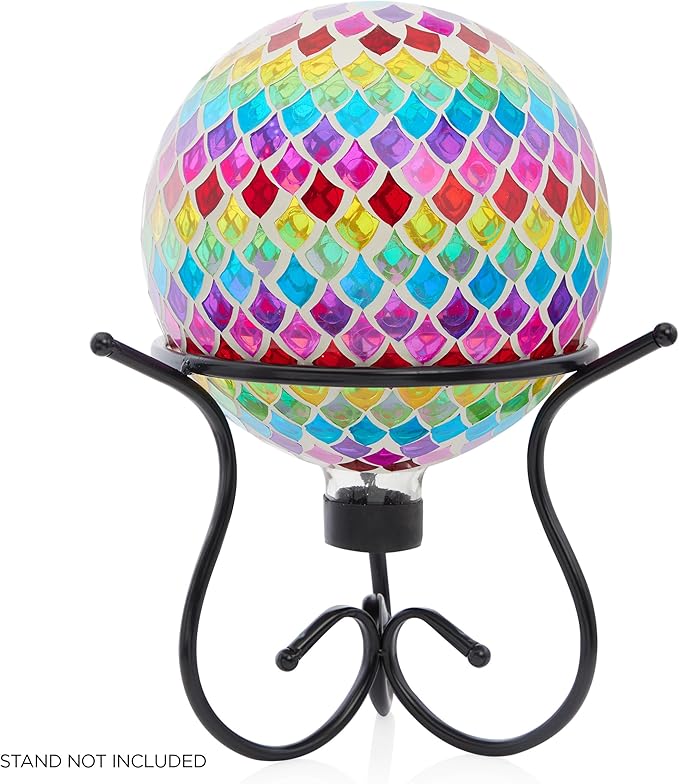 Alpine Corporation - Outdoor Glass Gazing Globe with Mosaic Teardrop Design -10 Inch Diameter, Multicolor