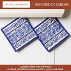 Maison d' Hermine Pot Holders 100% Cotton Potholders (8" x 8", Pack of 2) | Heat Resistant Hot Pads with Loop BBQ Cooking Baking Farmhouse Kitchen Handling Hot Pans Spring Summer - Melodie Bleue