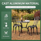 Outdoor Bistro Set 3 Piece Patio Bistro Set with Umbrella Hole, Weather Resistant Bistro Table and Chairs Set of 2 for Porch Garden, Bronze