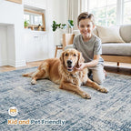 6x9 Washable Area Rug for Living Room Bedroom: Non-Slip Modern Blue Gold | Machine Washable TPR Backing, Stain-Resistant Low Pile, Pet & Kid Friendly, Abstract Decor for Dining Room, Dorm, Home Office