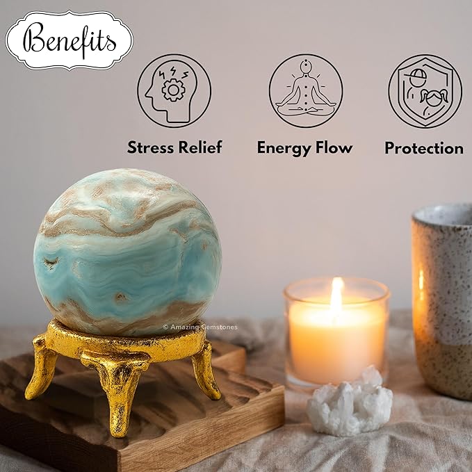 Amazing Gemstone Caribbean Calcite Crystal Ball with Stand - 2" Inches Crystal Sphere Meditation Balls for Witchcraft and Decorative Balls