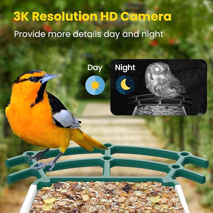 Bird Feeders for Outdoors, Smart Bird Feeder with Camera Solar Powered, AI Species Identification, 3K Video Live Stream Camera, 5Mp HD Night Vision, Instant Arrival Alerts (Light Green)