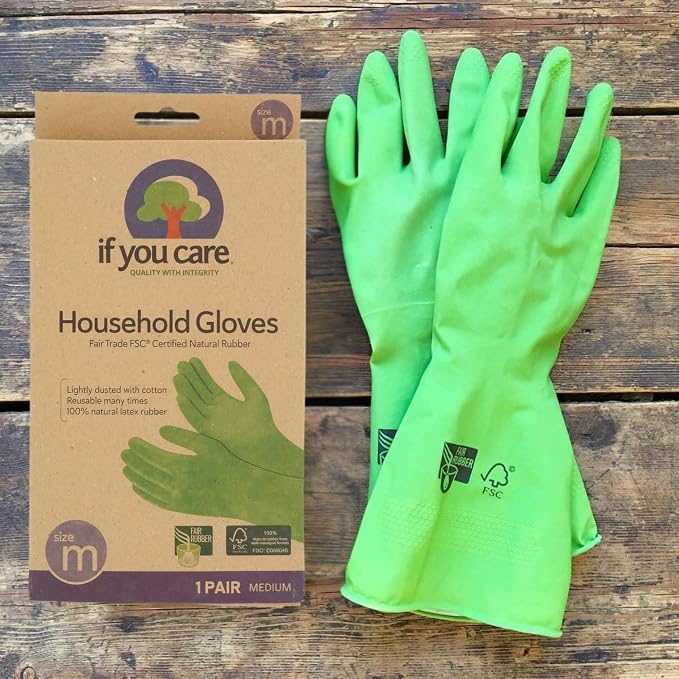 If You Care Medium Cotton Flock Lined Household Gloves – Durable, Reusable, Fair Trade Rubber – 1 Pair