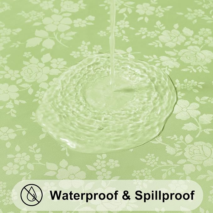Smiry Rectangle Waterproof Heavy Duty Vinyl Tablecloths, 52 x 70 Inch | Wipeable Washable Floral Embossed Table Cover for Kitchen and Dining Room, Indoor & Outdoor Use, Sage Green
