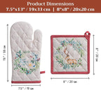 Maison d' Hermine 100% Cotton Oven Mitt & Pot Holder Set (7.5"x13" & 8"x8") | Heat Resistant BBQ Cooking Gloves with Loop Baking Grilling Kitchen Hotel Home Farmhouse Thanksgiving Christmas - Holly Time