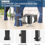 Kullavik 10' × 12' Hardtop Gazebo for Patio,Wall-Mounted Lean to Gazebo Pergola with Sloping Roof and Durable Aluminum Frame,Large Heavy Duty Awnings for Decks,Backyard,NavyBlue