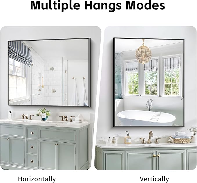 40x48inch Black Bathroom Mirror, Black Rectangle Mirror with Frame, Large Rectangular Wall Mirrors for Bathroom, Living Room, Hair Salon, Big Farmhouse Mirror Hang Horizontal/Vertical