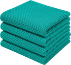 Homaxy 100% Cotton Waffle Weave Kitchen Dish Towels 4-Pack, Teal | 13 x 28 Inches, Ultra Soft Absorbent Dish Towels, Quick Drying Cleaning Towels