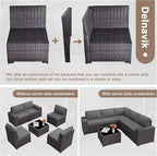 Patio Furniture Set Sofa 6-Piece Wicker PE Rattan Sectional Sofa Set, Outdoor Furniture Patio Conversation Set with Glass Coffee Table, Grey