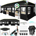 COBIZI 10x30 Pop Up Canopy Tent with Sidewalls - Party Outdoor Wedding Event for Parties - UPF 50+ Windproof Waterproof Gazebo with Air Vent, Wheeled Bag, Sandbag, Stake, Rope (Black)