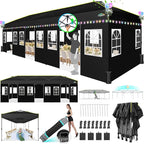 COBIZI 10x30 Pop Up Canopy Tent with Sidewalls - Party Outdoor Wedding Event for Parties - UPF 50+ Windproof Waterproof Gazebo with Air Vent, Wheeled Bag, Sandbag, Stake, Rope (Black)