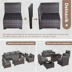 Patio Furniture Sectional Sofa Set 10-Pieces PE Rattan Swivel Rocking Chairs Outdoor Furniture Set w/43in Gas Fire Pit Table, Patio Conversation with 55000 BTU Propane Fire Pit, Grey
