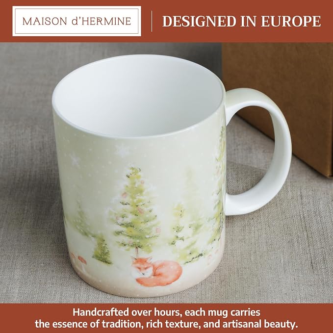 Maison d' Hermine Coffee Mug with Handles Tea Cups (12 Ounce, Pack of 2) | Fine Bone China Coffee Mugs for Hot Beverages Cappuccino Latte Home Restaurant Hotel Spring Summer -Winter Morning