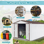 Sheds & Outdoor Storage 12 ft × 10 ft Storage Shed Large Classic Apex Roof Metal Garden Storage Sheds with Hinged Door Tool Cabinet for Backyard, Patio, Poolside, White + Coffee
