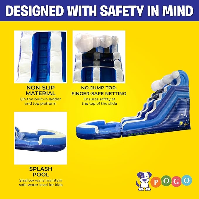 Inflatable Water Slide for Kids & Toddlers with Inflatable Pool, Backyard, Park or Commercial Use, Outdoor Water Play, Includes Blower Stakes, Splash Pool & Storage Bag, Large 25.5' x 9' x 15'