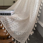 Sutuo Home Boho Curtains Crochet Lace Semi-Sheer Bohemian Hollow Knitted Handmade Tassels, Rod Pocket Window Treatment Vintage Rustic Farmhouse Drapes for Living Bedroom, 1 Panel 59" W x 72" L, Beige