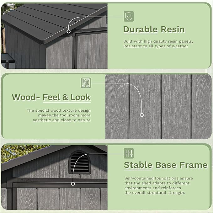 Patiowell 4 x 4 FT Plastic Outdoor Storage Shed with Floor, Garden Tool Shed with Two Windows and Single Lockable Door for Garden, Backyard, Lawn, Easy to Install, Dark Grey(Fit-it Shed)