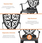 NUU GARDEN 3 Piece Outdoor Bistro Set All Weather Cast Aluminum Patio Set Bistro Table Set Rustproof Patio Table and Chairs with Umbrella Hole for Backyard, Balcony, Front Porch, Black