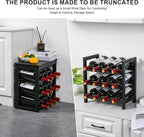VASMIA Wine Rack Freestanding Floor, 6-Tier Display Wine Storage Shelves with Table Top, 24-Botttle Bamboo Wine Rack Shelf for Kitchen Bar Dining Room Living Room, Black