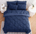 LANE LINEN Bed Comforter Set for Split King Mattress, Soft 8 Piece Split King Bed in a Bag with 1 King Comforter, 1 King Size Flat Sheet, 2 Twin XL Fitted Sheets, 2 Pillowcases & 2 Shams - Navy Blue