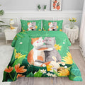 Datura home Cute Cat Kids Comforter Bedding Set for Boys Girls, Watercolor Cat Forest Rabbit and Flower Print Comforter with 2 Pillowcases(Cute Cat Full)
