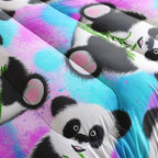 Panda Comforter Twin Size,Neon Panda Comforter Set for Kids Teens Girls Boys,3Pcs Bedding Set Printed Comforter with 2 Pillowcases,Down Alternative,Soft and Lightweight，Twin Size