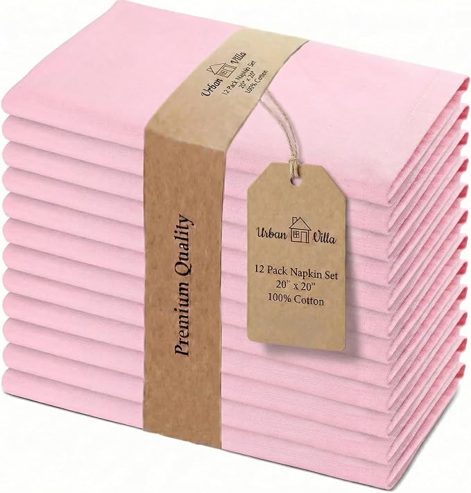 Urban Villa Cloth Napkins Cotton 20x20 (Set of 12) Pink