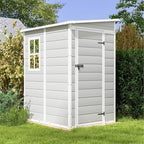 Patiowell 5x4 FT Outdoor Storage Shed, Resin Storage Shed with Floor & Lockable & Window Door for Patio Furniture, Garden Tools and Bicycle, White & Grey
