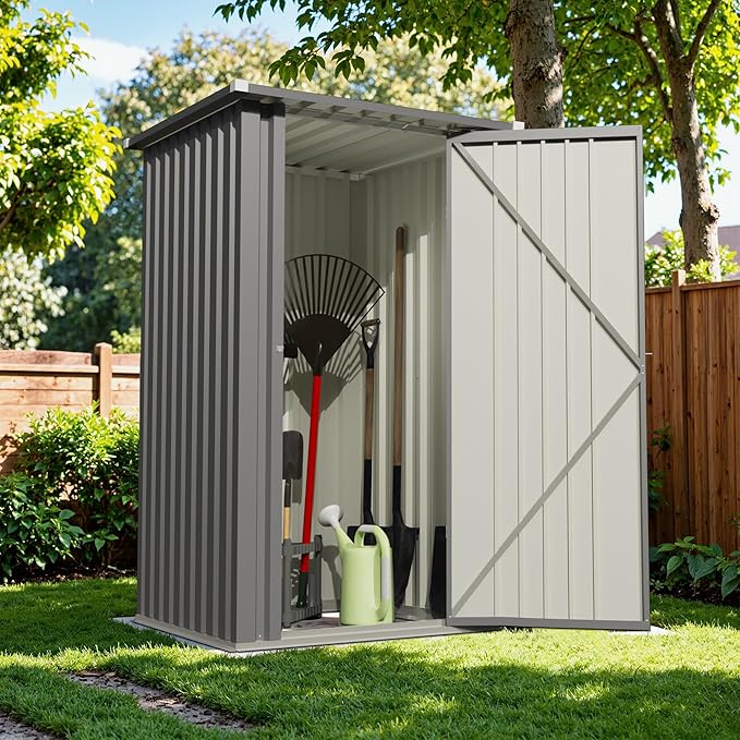 Devoko 3x3 FT Outdoor Storage Shed, Small Garden Tool Shed with Single Lockable Door, Metal Tool Storage Shed with Sloping Roof, Outside Shed for Backyard Patio Lawn, Gray