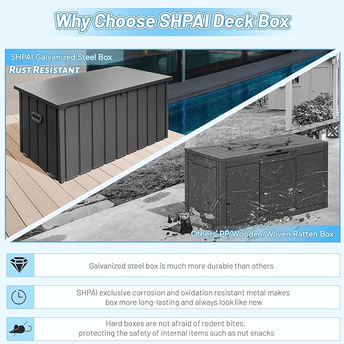 Outdoor Storage Box, 100 Gallon Metal Deck Box Built-in a Oxford Fabric Storage Bag, Lockable & Waterproof Outside Patio Storage Box - Gray
