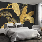 Gold Banana Leaf Wall murals Peel and Stick Wallpaper for Bedroom Living Room - 108"x157"