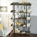 Rolanstar Book Shelf 5-Tier, 71.8’’H Tall Bookshelf for Home Office, Open Wood Display Shelves, Large Standing Bookcase with Metal for Living Room, Industrial Corner Bookshelf Grey